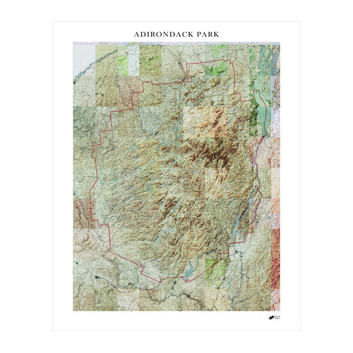 Adirondack Shaded Relief Map - No Frame - North Drinkware