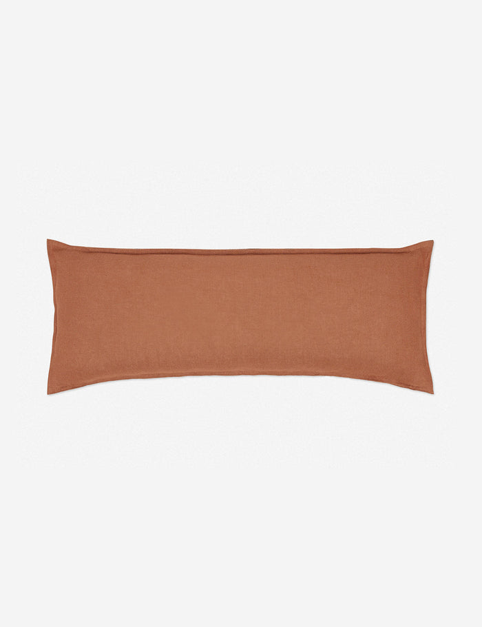 #color::rust #style::extra-long #fill type::with-feather-down-insert #fill type::pillow-cover-only | Arlo rust orange flax linen solid long lumbar pillow