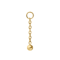 Close up of an earring charm featuring a length of metal chain with a metal ball dangling at the bottom, and a small ring at the top where the charm will link with another earring (like a hoop or a flat back stud). The charm is made from ASTM F136 Implant Grade titanium, and finished with 18K Gold PVD Plating