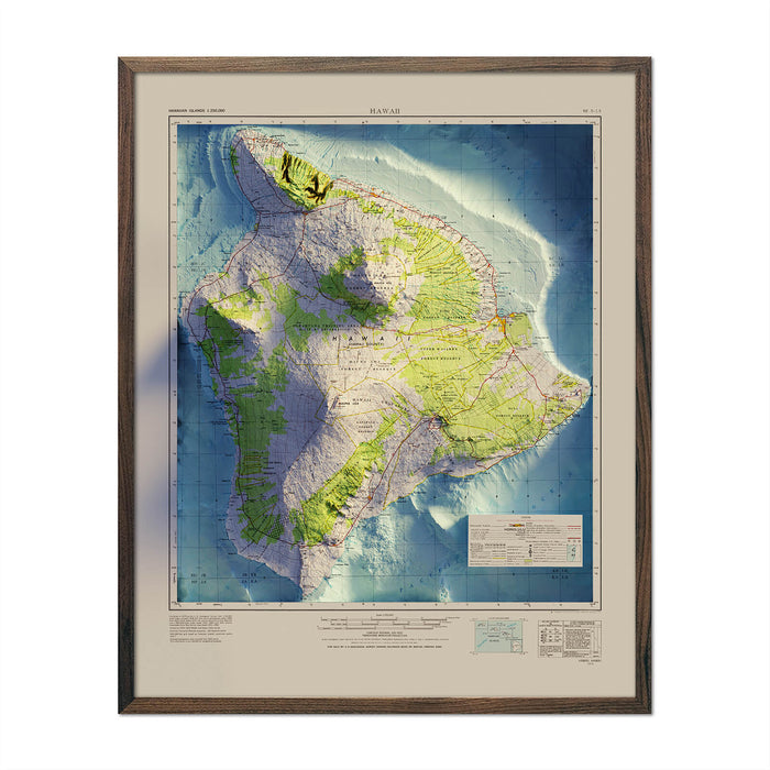 Big Island, Hawaii 1975 Shaded Relief Map - No Frame - North Drinkware