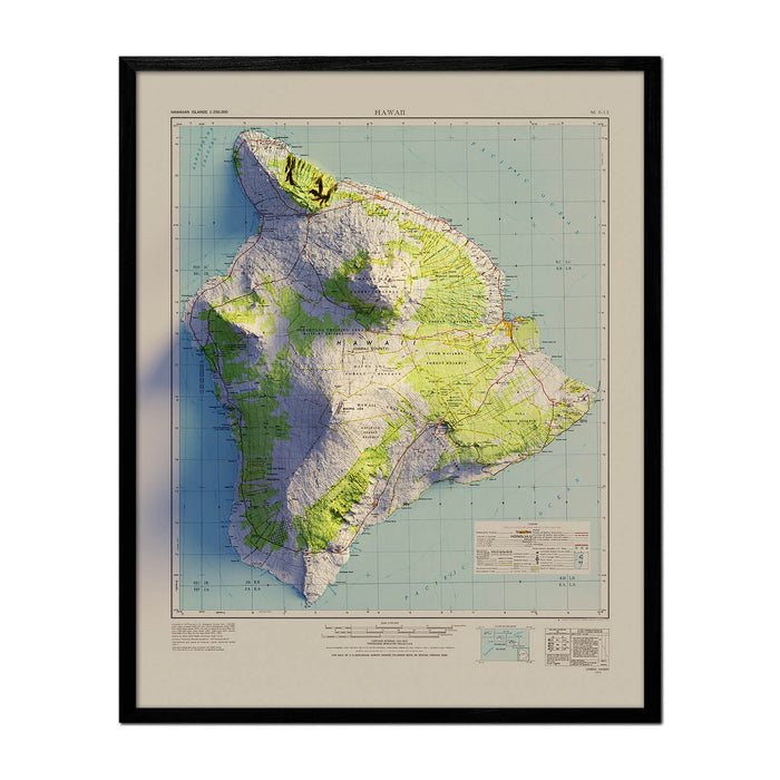 Big Island, Hawaii 1975 Shaded Relief Map - No Frame - North Drinkware