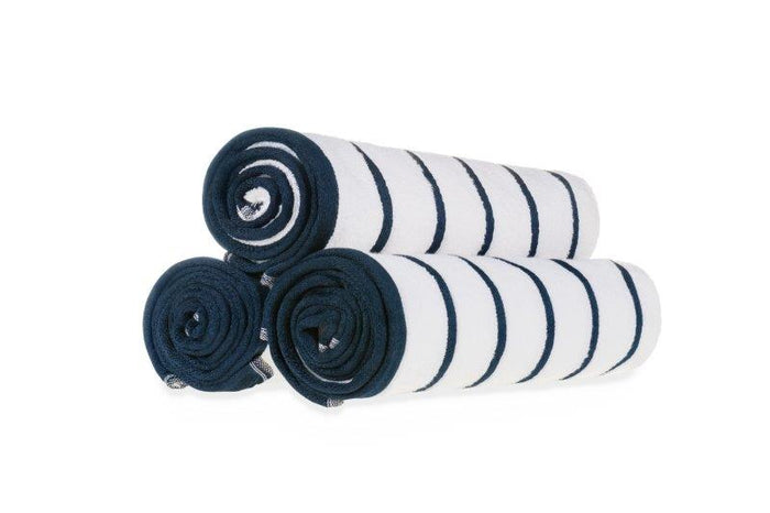 Boca Terry Oxford Premium Horizontal Stripe Towel, Navy Blue-White, 12 ct