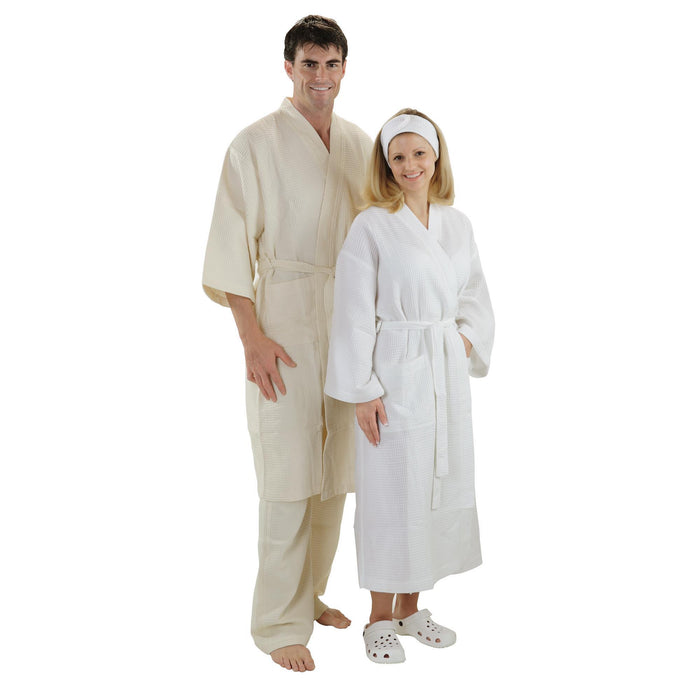 Apparel White / Regular Boca Terry Robe / Waffle Weave Kimono / Ecru