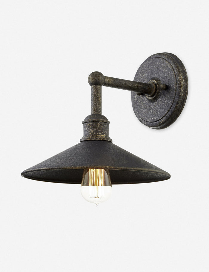 #color::bronze #size::small | Capriana small bronze outdoor sconce with a wide and shallow shade