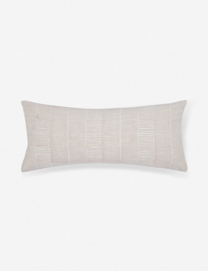 #color::Blush #style::long-lumbar | Claudette ivory linen long lumbar pillow with a blush pink ragged striped pattern