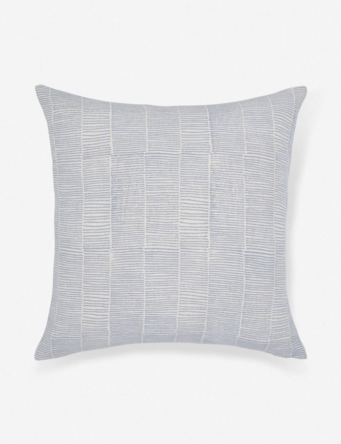#color::ice-blue #style::square | Claudette ivory linen square pillow with an ice blue ragged striped pattern