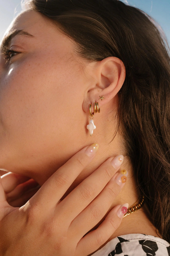 Cross Pearl Hoop Charm