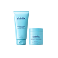 Skinfix Hydrating Foaming Oil Cleanser and Triple Lipid-Peptide Cream, both in light blue packaging, on transparent background.