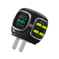 Divoom Dipow 35W, black charger with a digital clock display, silver trim and neon green outlet sliders on a plain white background, smartphone app controlled, desk setup decor