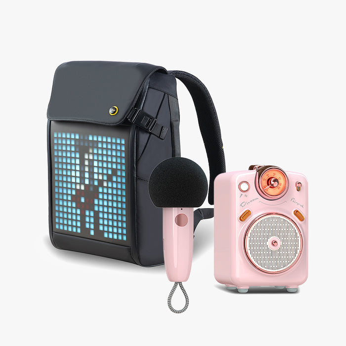 Divoom Fairy-OK Karaoke Speaker & Pixoo M LED Backpack Bundle, Pixoo M LED Fairy OK