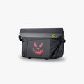 Divoom Sling Bag-V Pixel Art LED Sling Bag, a black sling bag with a red pixel grin face display on a plain background, smartphone app controlled, streetwear decor