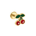 Enamel and gold double-cherry-shaped flat back stud on a white background