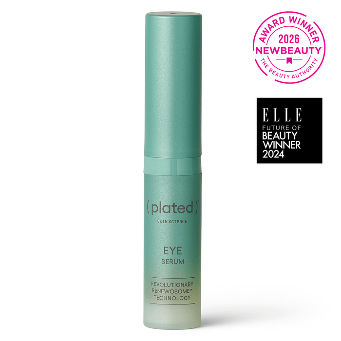 ( plated ) EYE Serum bottle with 'New Beauty Award Winner' and 'Elle Future of Beauty Winner 2024' award badges