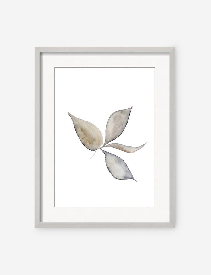 #color::silver #frame-option::framed #size::23--x-29- #size::14--x-17- #size::17--x-23- #size::29--x-37- #size::35--x-45- | Faded Leaves Print in a silver frame that features a crisp botanical silhouette by Céline Nordenhed