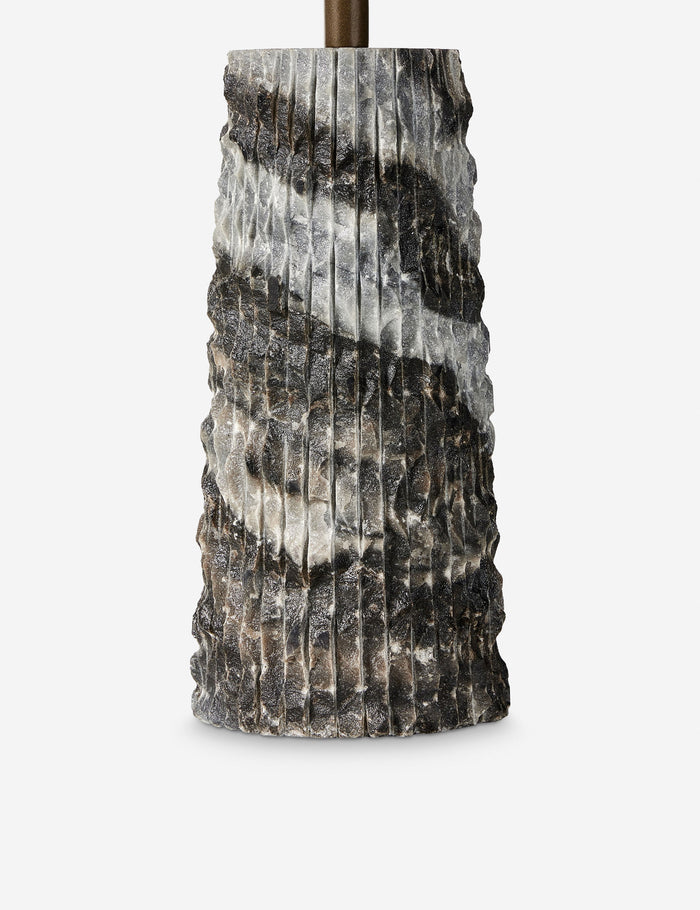 #color::gray-marble | Ribbed base of the Fallow round marble side table.