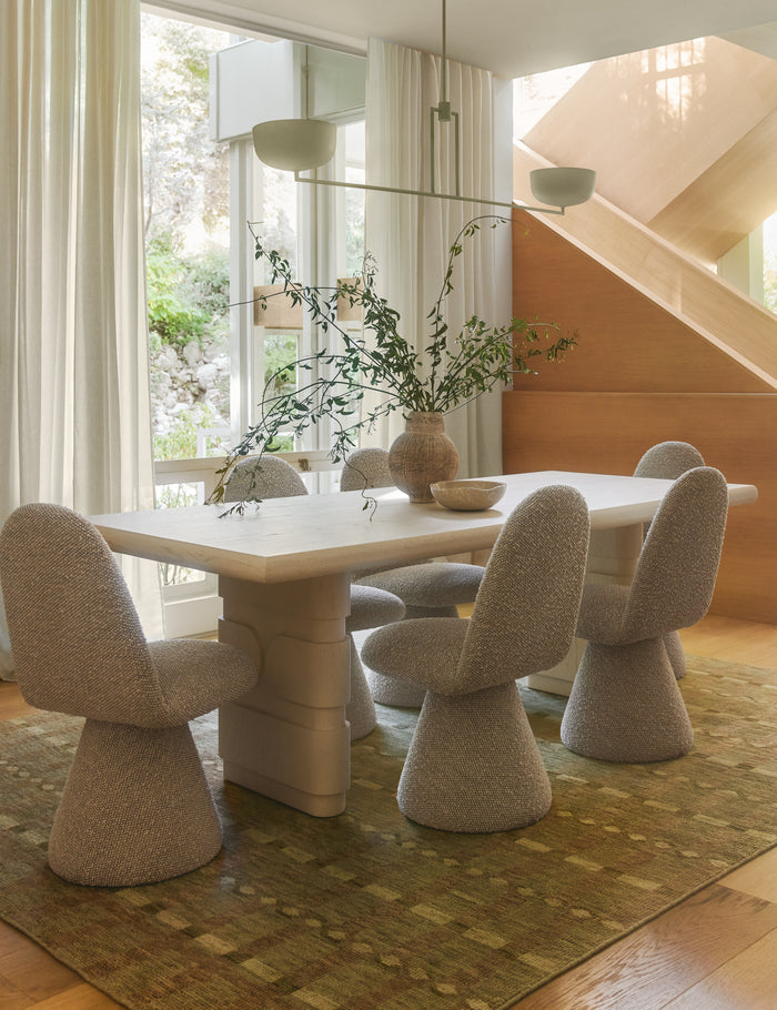 #color::natural-basketweave | Dining room featuring the Fenton textured sculptural upholstered minimalist dining chair.