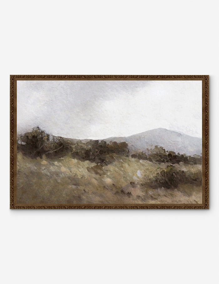#frame-option::framed #size::12--x-8- #size::24--x-16- #size::30--x-20- #size::14--x-10- #size::26--x-18- #size::32--x-22- | Hillside Print in a bronze frame featuring a lush pastoral scene by Hannah Winters