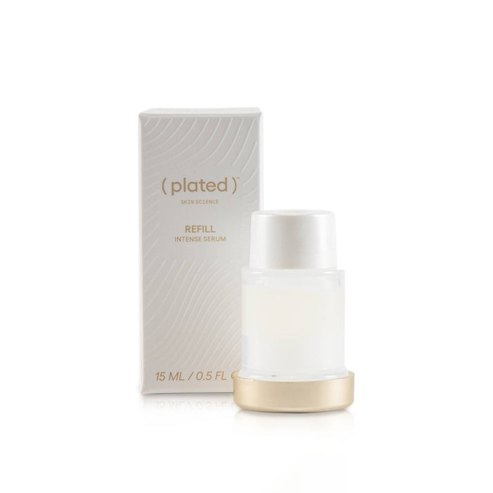 ( plated )® Skin Science INTENSE Refill Serum cartridge and packaging on a white background.
