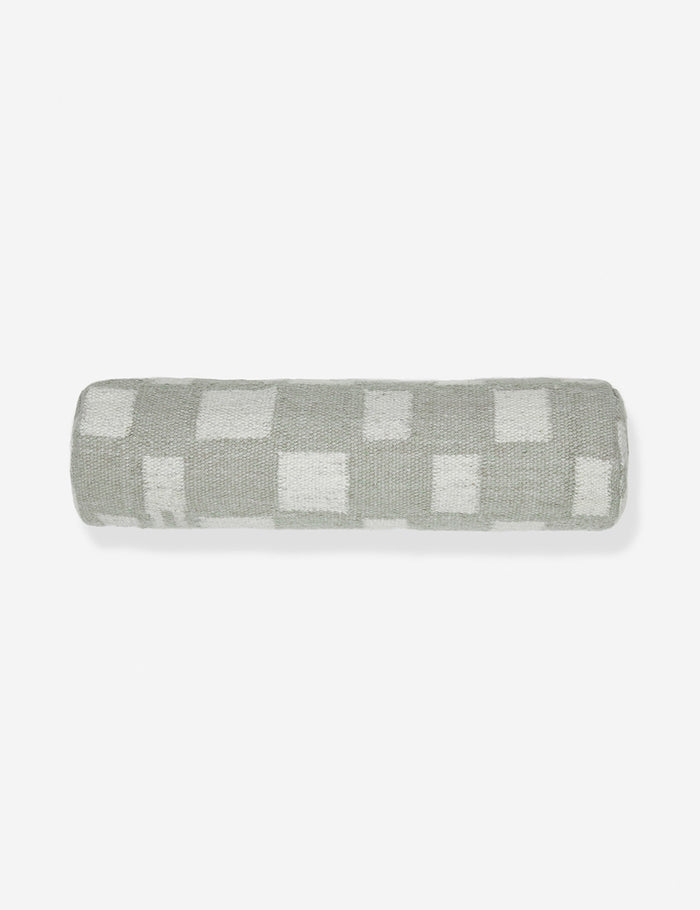 #color::khaki | Irregular khaki green and white Checkerboard Bolster Pillow by Sarah Sherman Samuel