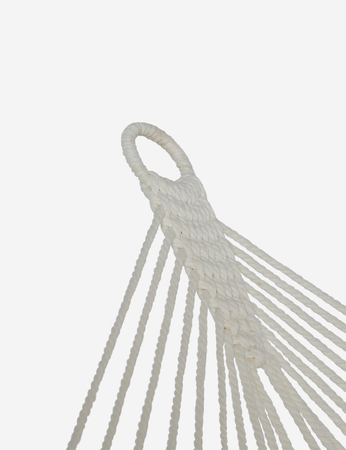 #color::cream | Close up of the hanging ring of the Levata Striped Hammock by Sarah Sherman Samuel