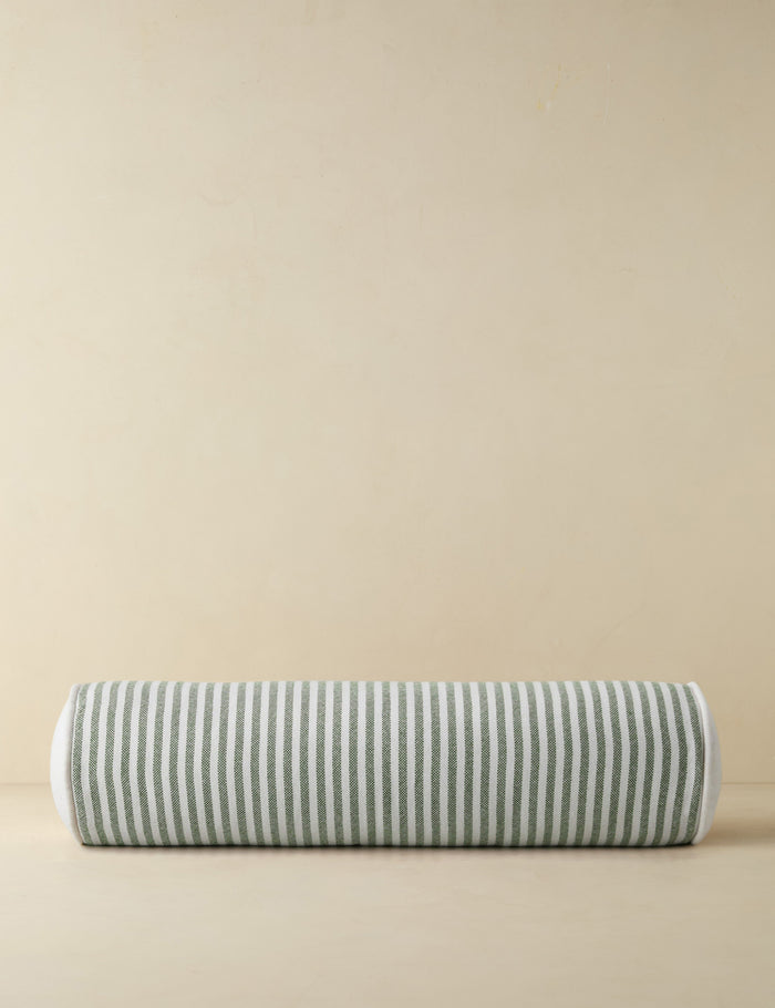 #color::moss | Littu Indoor / Outdoor Striped Bolster Pillow by Sarah Sherman Samuel in Moss