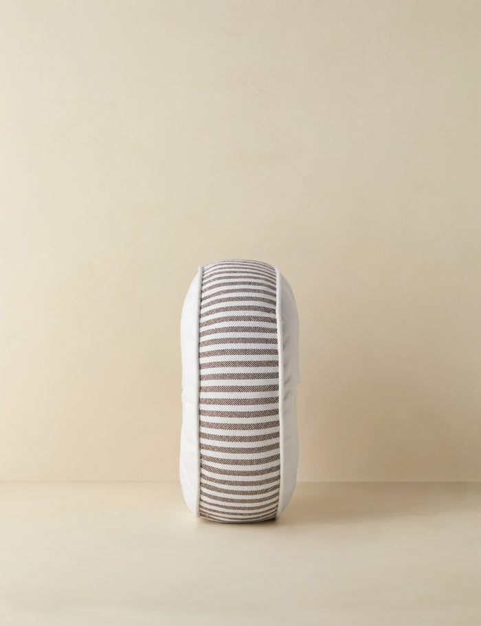 #color::brown | Side profile of the Littu Indoor / Outdoor Striped Disc Pillow by Sarah Sherman Samuel in Brown