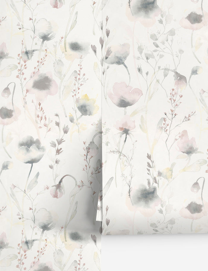 #color::pastel | Scalamandre Lo soft and pastoral gray toned floral wallpaper