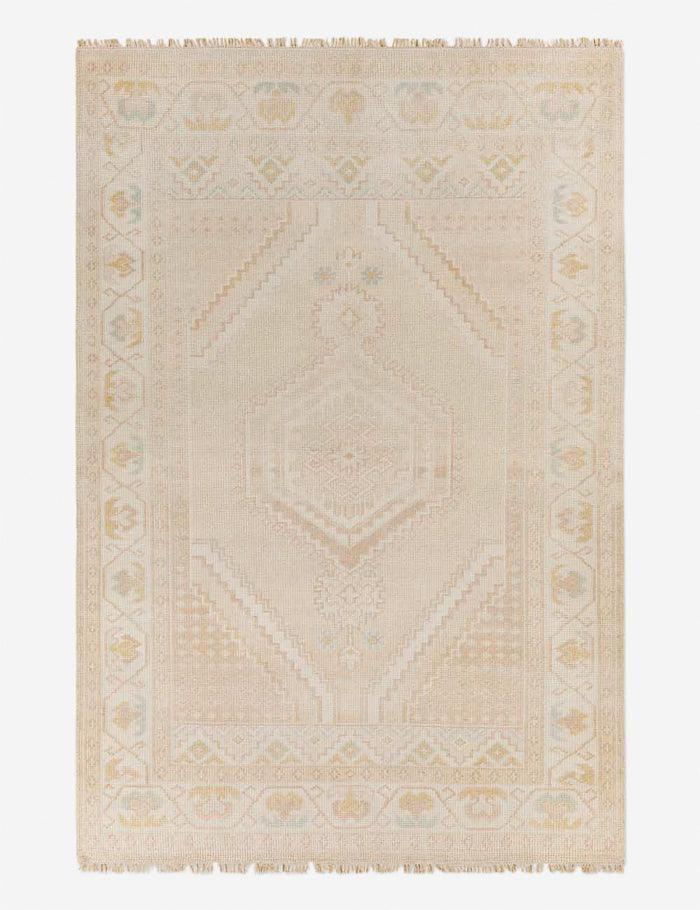 #size::2--x-3- #size::4--x-6- #size::6--x-9- #size::8--x-10- #size::9--x-12- #size::10--x-14- | Lotus hand-knotted natural-toned rug with a floral border and geometric detailing in a traditional medallion design