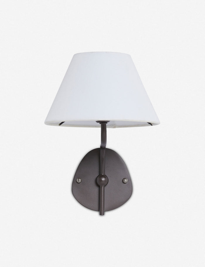 #color::white #finish::bronze | Straight on view of the Magdalene black single sconce