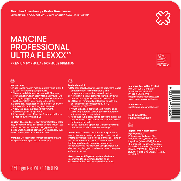Mancine Hard Wax, Ultra Flexxx Brazilian Strawberry, 4 Discs, 1.1 lbs
