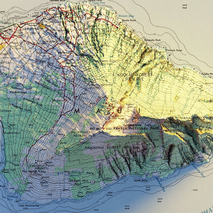 Maui 1961 Shaded Relief Map - No Frame - North Drinkware
