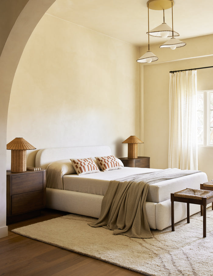 #style::lumbar | Mosaic Linen Lumbar Pillow by Elan Byrd styled in a bedroom.