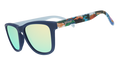 Navy sunglasses with blue reflective lenses and colorful National Park Foundation artwork on the temples.