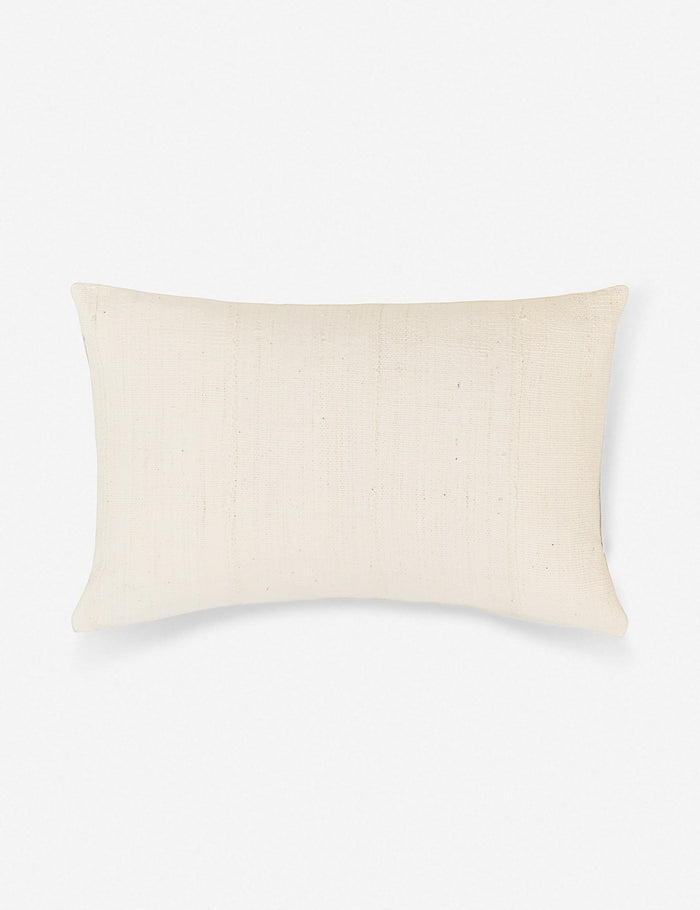 #size::14--x-22- | Norala solid white handmade lumbar throw pillow with a hidden zipper and natural linen backing