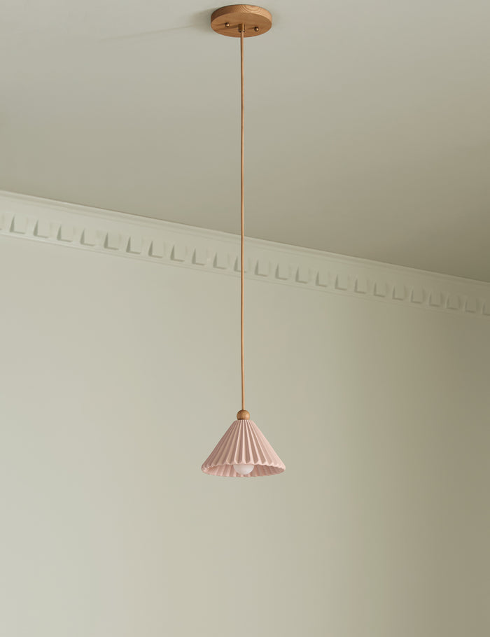 #color::blush #size::7"dia #finish::honey-oak