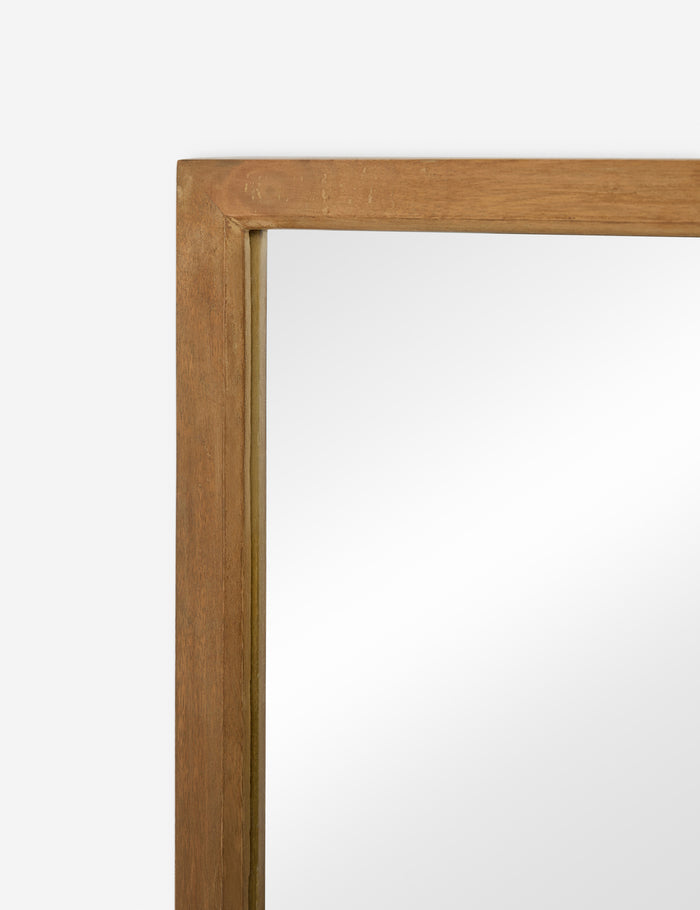 #color::natural | Close up of the corner of the Rima diptych design angled frame wall mirror.