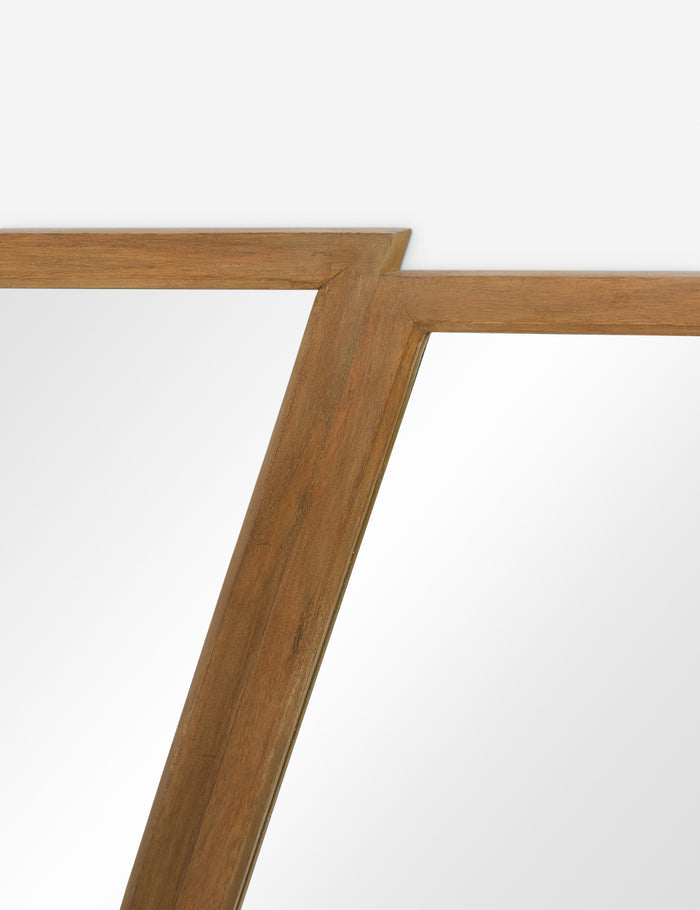 #color::natural | Close up of the frame of the Rima diptych design angled frame wall mirror.