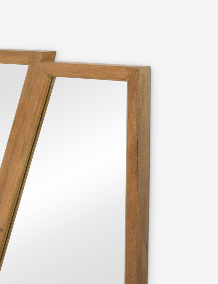 #color::natural | Close up of the corner of the Rima diptych design angled frame wall mirror.