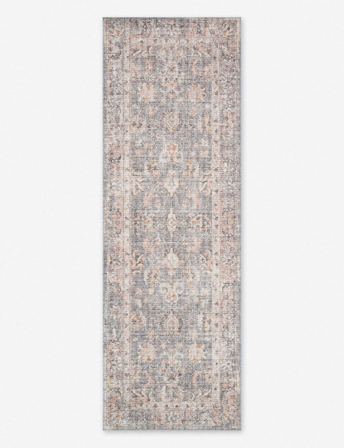 #color::grey-and-apricot #size::2-6--x-7-6- | Roze grey and apricot power-loomed rug with medallion patterns in its runner size