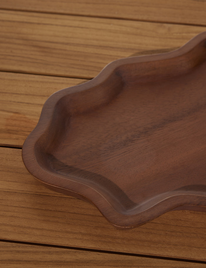 #color::acacia | Close up of the Ruffle walnut wood Serving Tray by Sarah Sherman Samuel