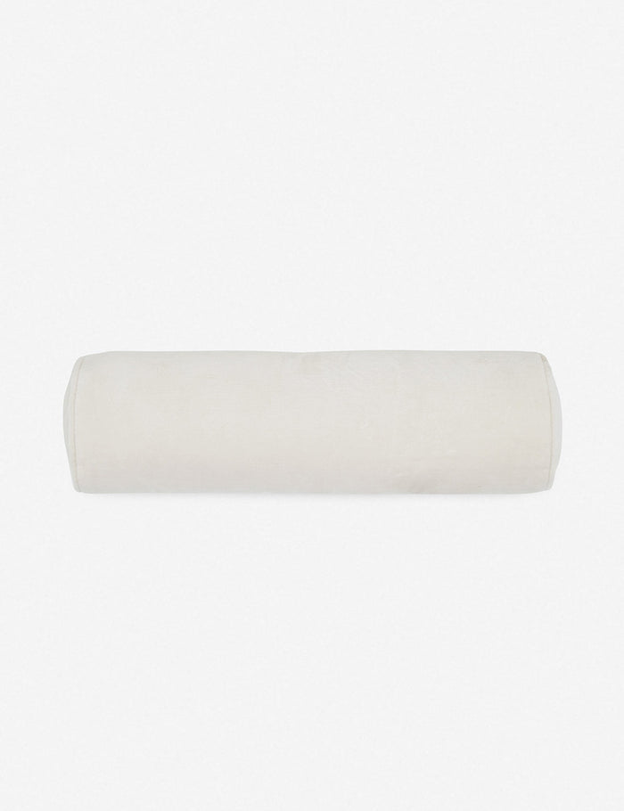 #color::oyster | Sabine white velvet cylindrical bolster pillow