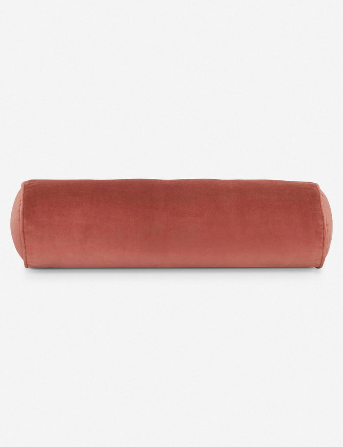 #color::coral | Sabine coral velvet cylindrical bolster pillow