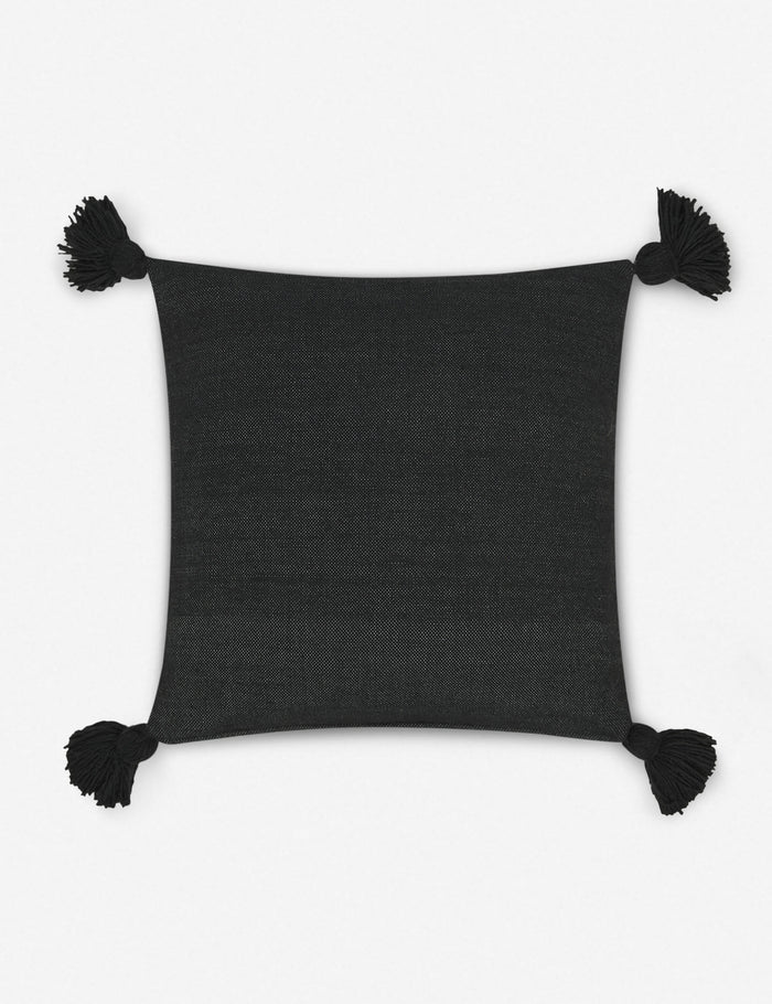 #color::black #size::20--x-20- | Sami black square pillow with pom poms