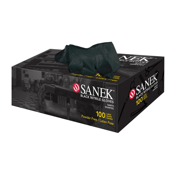 Sanek Black Nitrile Gloves, Large, 100 ct