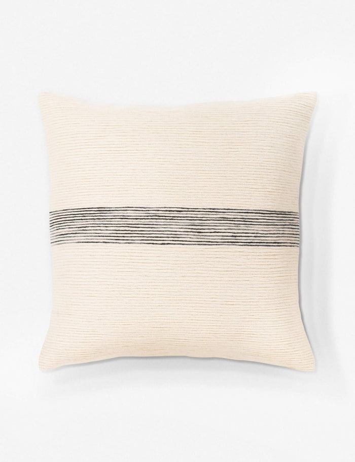 #color::natural #size::18--x-18- #size::20--x-20- #insert::down #insert::polyester | Selma white throw pillow with a horizontal black stripe in the center