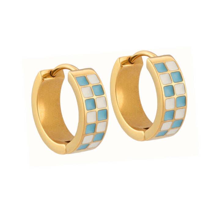 Sky Blue Checker Enamel Titanium Hoops