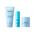 Skinfix Ceramide + Ectoin Gentle Gel Cleanser (150 mL) in mint green, Triple Lipid Activating Serum (30 mL) in teal, and Ceramide Prime Whipped Cream (50 mL) in light blue, on a transparent background.