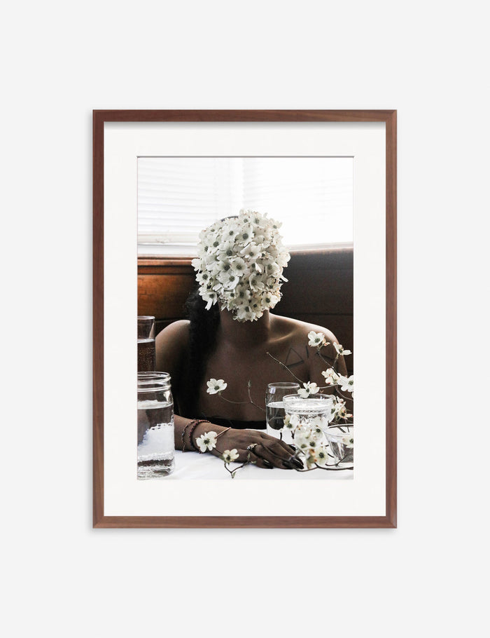 #color::walnut #size::13.5--x-17.5-- #size::21.5--x-29.5-- #size::25.5--x-35.5-- | Southern Woman in White Dogwoods Photography Print in a walnut frame
