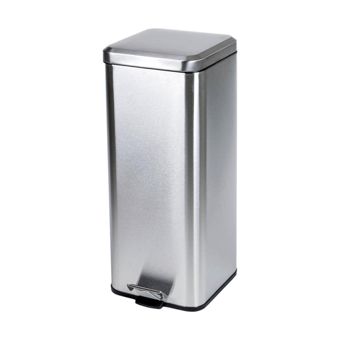 Square Stainless Steel Step Trash Can, 32 qt/8 gal