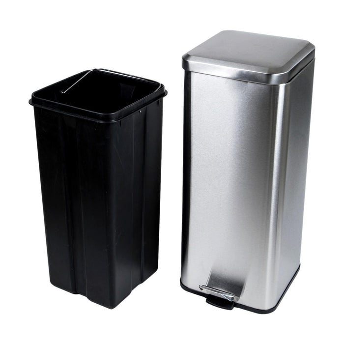 Square Stainless Steel Step Trash Can, 32 qt/8 gal